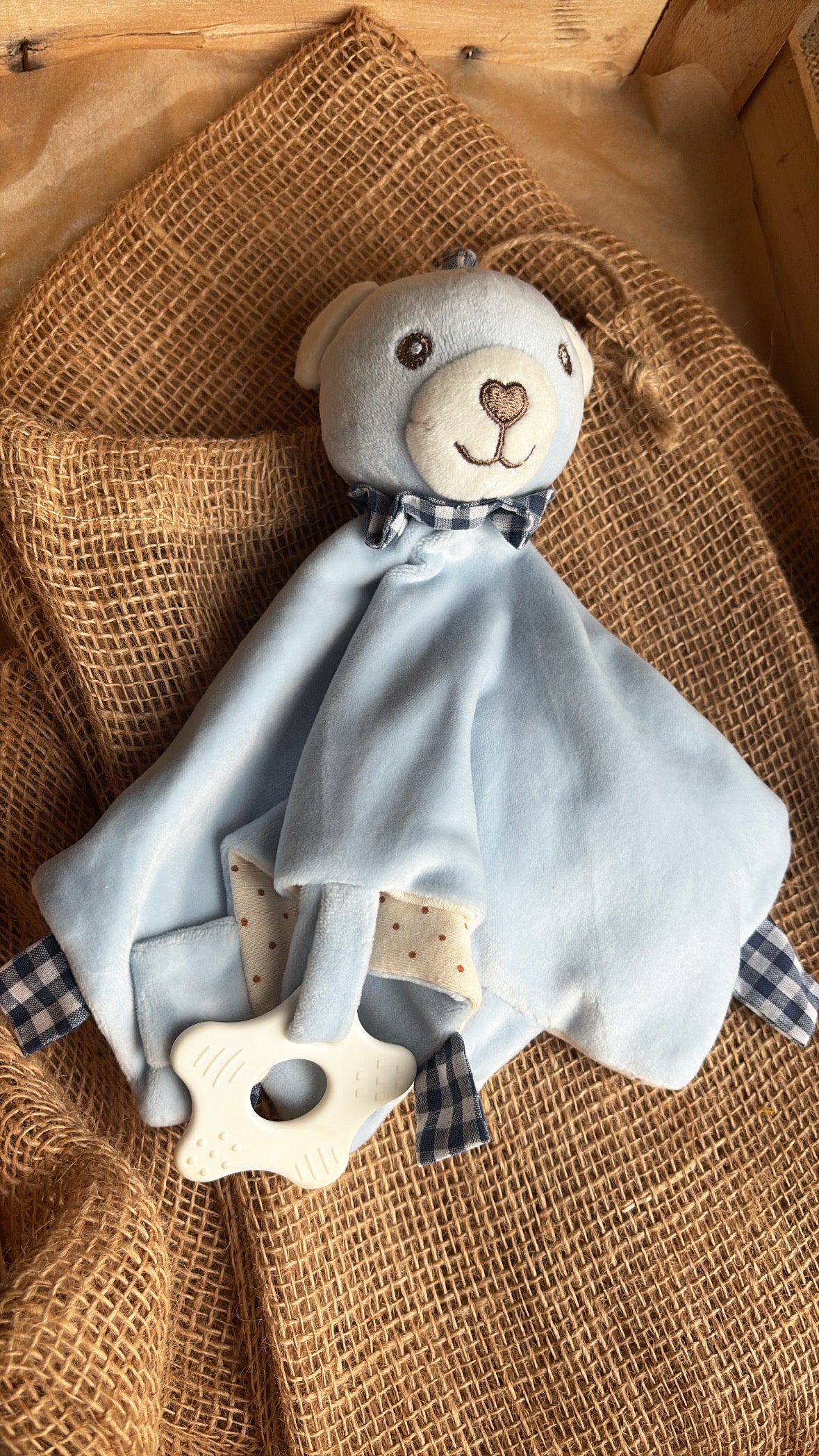 Doudou ourson avec anneau de dentition