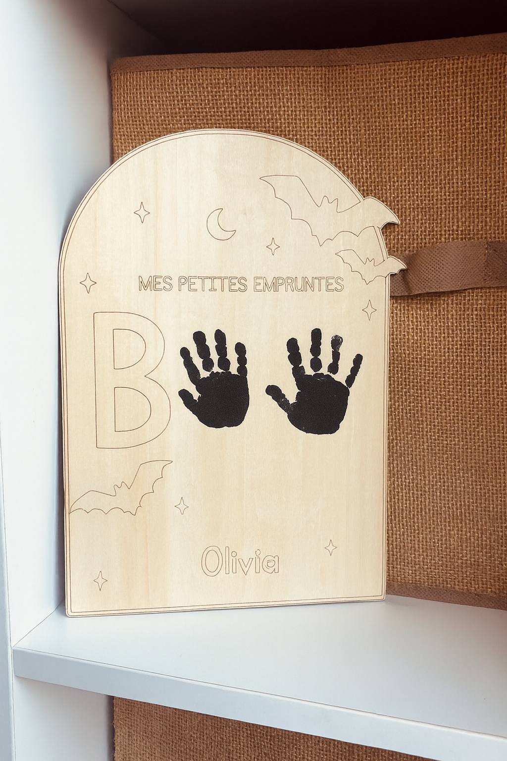 Pancarte avec tampon pour empruntes chauve souris