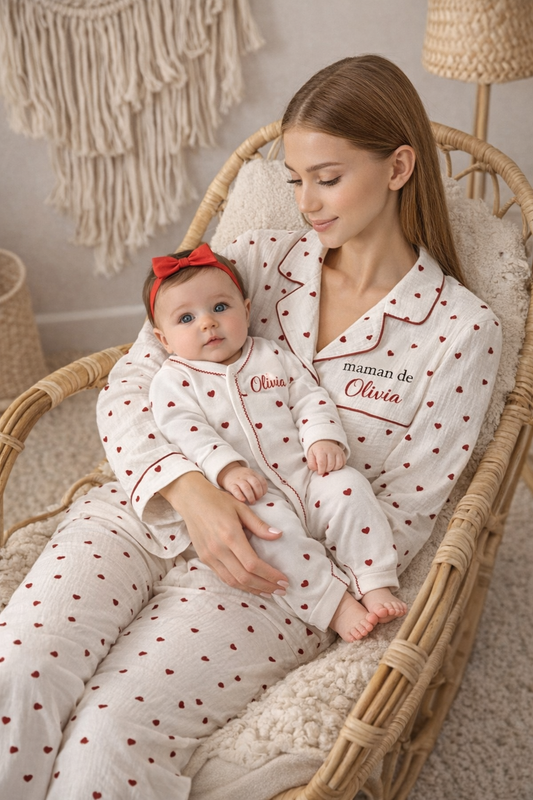 Pyjama cœur rouge maman